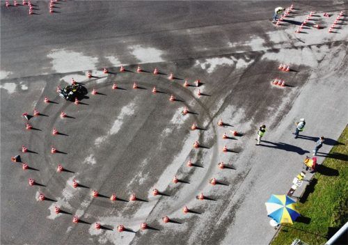 Eine außergewöhnlichen Perpektive vom Parcours des Slalom-Wettbewerbs.