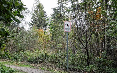Hunde müssen an die Leine: Jetzt hat die Stadt sechs entsprechende Schilder an den Eingängen zum Tonwerkgelände aufgestellt. Foto Riediger