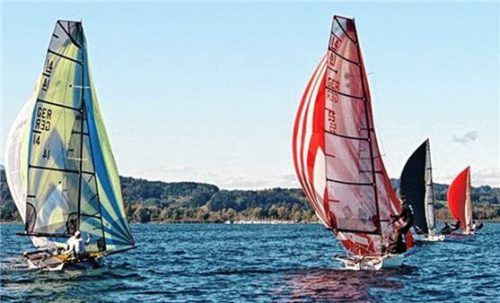 Sechs Wettfahrten konnten die International 14 beim Chiemsee Yacht Club segeln. Foto Niessen