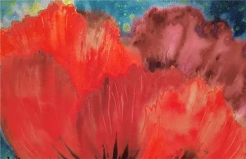 Das Bild „Mohn“, das die Künstlerin Antje Tesche-Mentzen jetzt dem Katharinenheim überlassen hat.Foto  re