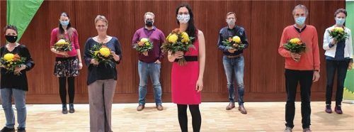 Die engagierte Gruppe: Stefanie Peters, Eva König, Martina Thalmayr, Severin Ohlert, Victoria Broßart (Bundestagskandidatin), Michael Günzl, Detlef Dobersalske und Antonia Heil (von links).Foto re