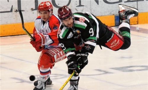 Die Starbulls Rosenheim (rechts Kyle Gibbons) und der EC Peiting dürfen ab Freitag in die Punktrunde starten.Foto bz