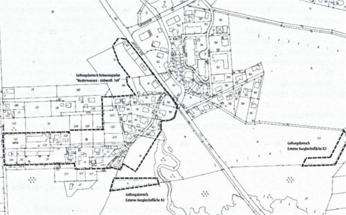Dies ist der räumliche Geltungsbereich der Veränderungssperre, der die Mitglieder des Gemeinderates zustimmten.PlanungsgruppeStrasser