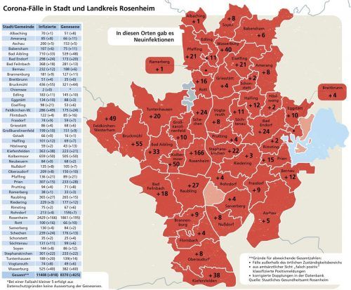 Die Karte zeigt die Anzahl der Neuinfektionen in Stadt und Landkreis seit 28. Dezember.Sautter