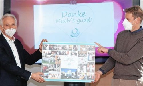 Eine Bilderkollage zum Abschied: Dr. Christoph Knothe (links), Medizinischer Direktor der Romed-Kliniken, mit Romed-Geschäftsführer Dr. Jens Deerberg-Wittram. Foto Romed