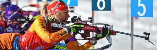 Karolin Horchler vom Stützpunkt Ruhpolding bei der WM 2020 in Antholz. Nach zwei Rippenbrüchen musste sie bei der laufenden WM passen. Foto dpa
