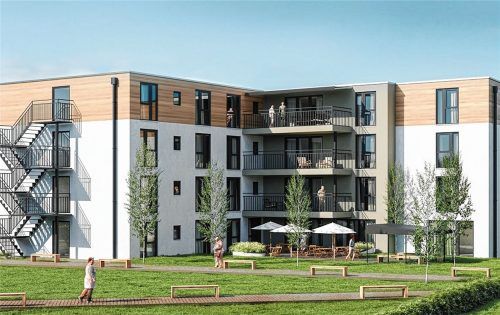 So soll das Seniorenzentrum an der Conradtystraße aussehen: Die einzelnen Etagen verfügen über große Balkone. IEB Care GmbH & Co KG