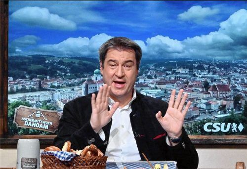 Wenn das Franz Josef Strauß noch hätte erleben müssen: Ministerpräsident und CSU-Chef Markus Söder spricht beim politischen Aschermittwoch der Partei per Videokonferenz zum Publikum. Foto dpa