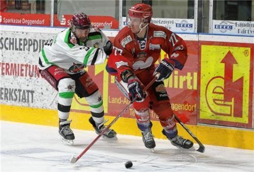 Das geplante Play-off-Viertelfinal-Duell zwischen Rosenheim (links Maxi Vollmayer) und Deggendorf (rechts Tadas Kumeliauskas) entfällt.Foto Rappel