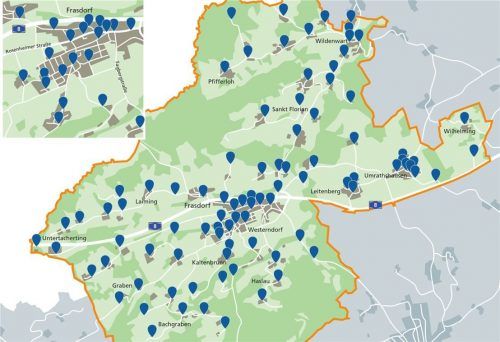 Frasdorf ist eine der elf Gemeinden, die mitmachen. Mit der Einführung von „Mobil am Chiemsee“ sollen insgesamt 94 Haltestellen für die Rufsammeltaxis entstehen. Klinger/Micromobilitätskonzept Chiemsee
