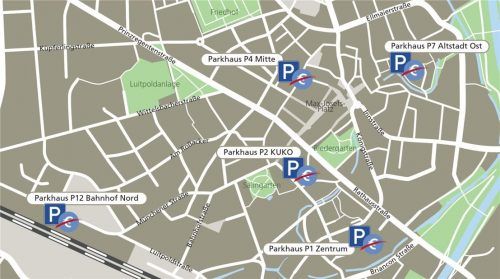 Kostenloses Parken in der Innenstadt: Die Stadträte haben sich in der jüngsten Sitzung des Haupt- und Finanzausschusses darauf geeinigt, an acht Wochenenden auf die Gebühren in den städtischen Parkhäusern, die in der Grafik zu sehen sind, zu verzichten. Klinger