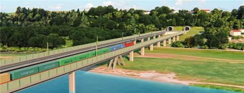 Gütertransport der Zukunft: Den Inn nördlich von Rosenheim will die Bahn auf einer Brücke überqueren./Visualisierung Deutsche Bahn