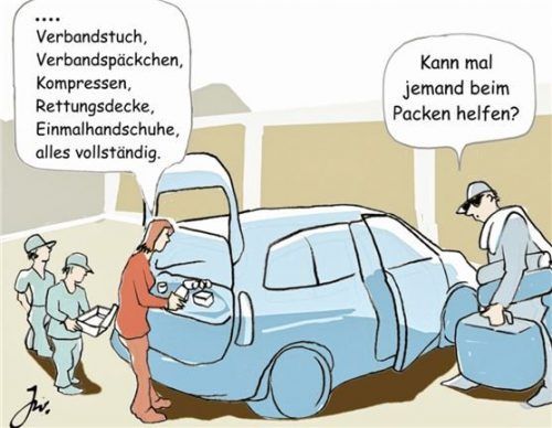 Wer die Verantwortung trägt, muss nicht nur schwere Koffer schleppen. Der Verbandskasten im Auto verlangt nach regelmäßigem Check-up. Foto Goslar Institut/Huk Coburg/mid/ak