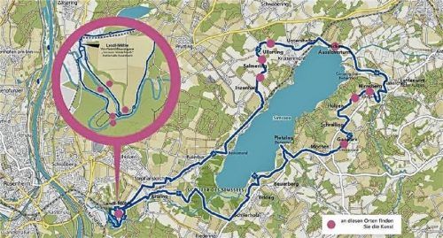 Auf einer Radtour rund um den Simssee lassen sich die Arbeiten der fünf beteiligten Künstler entdecken. re