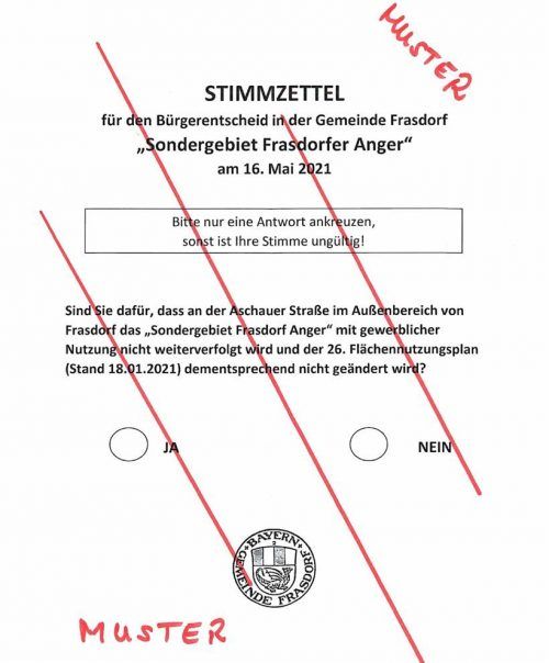 Der Stimmzettel für den Bürgerentscheid Foto Gemeinde
