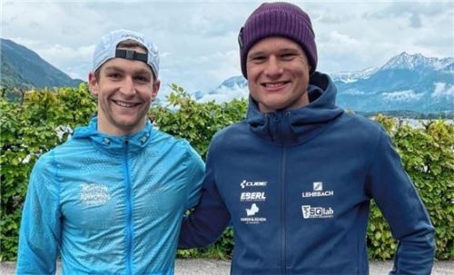 Frederic Funk (links) und Julian Erhardt trainierten die vergangenen Tage zusammen am Fuschlsee und holten sich dort den Feinschliff für das Rennen in St. Pölten.Foto privat