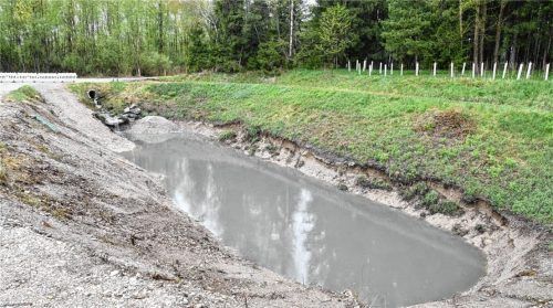 In diesem Filterbecken im Gewerbegebiet Natzing landeten die Schadstoffe, die ein Unternehmer aus einer Nachbargemeinde entsorgte. Die Gemeinde hat das Becken ausbaggern lassen. Foto Schlecker