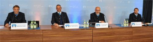 Mit der Bilanz 2020 zufrieden (von links): Aufsichtsratsvorsitzender Maximilian Stadler, Vorstandsvorsitzender Josef Frauenlob, stellvertretender Vorstandsvorsitzender Jürgen Hubel und Vorstandsmitglied Albert Pastötter.Foto VR