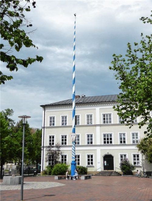 Und plötzlich war er da: Im zweiten Pandemiejahr wurde der neue Maibaum nun ohne vorherige Ankündigung auf dem Platz vor dem Alten Rathaus aufgestellt. Foto  Riediger