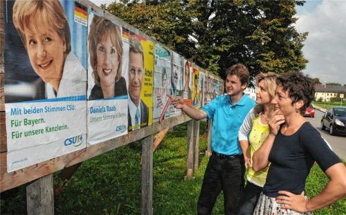 Wahlwerbung – wie hier für die Bundestagswahl 2009 – soll in Stephanskirchen seit vielen Jahren nur an den von der Gemeinde zur Verfügung gestellten Flächen stattfinden. Das ist nun Teil einer Verordnung, die auch die Werbung für kulturelle oder sportliche Veranstaltungen regelt. Foto Archiv Schlecker