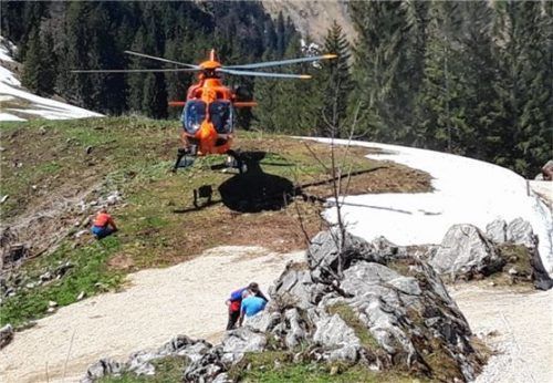 Wenige Meter oberhalb der Grassauer Bergwachthütte landete der Rettungshubschauber.Foto Bergwacht Grassau