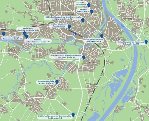 Die Karte gibt einen Überblick, wo Rosenheimer aktuell einen Test durchführen können.Klinger