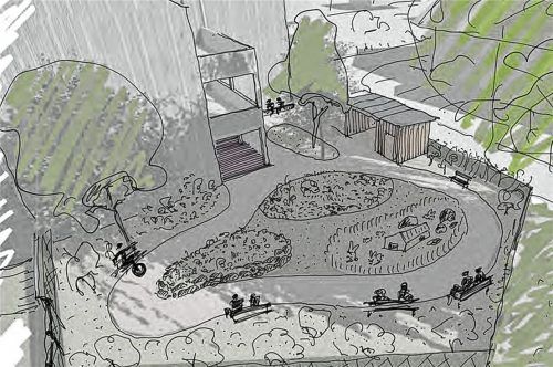 Eine Skizze des Sinnesgartens, der zur künftigen Einrichtung gehört. Dort sollen sich die Bewohner frei bewegen können.Foto Schelle Heyse Behr Landschaftsarchitektur