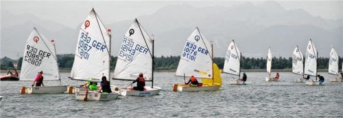 Im Jüngstenboot Optimist starteten bei der ersten Regatta der Opti- und Laser-Liga 44 Boote.Foto Gerhard Niessen