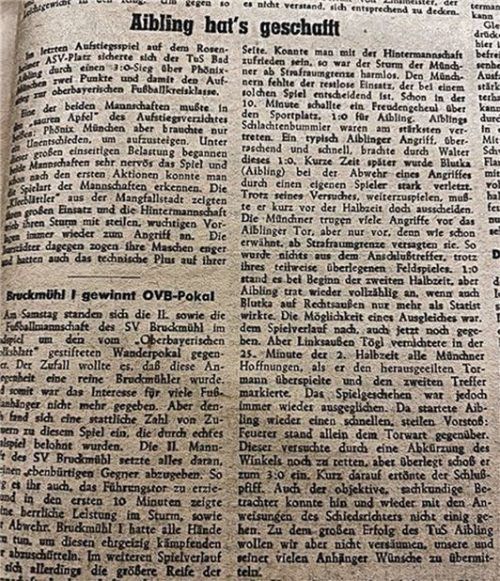 So berichtete das Oberbayerische Volksblatt vom Bad Aiblinger Erfolg im Juni 1949.