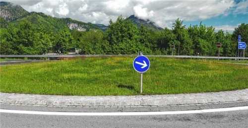 Weniger und später sollen die Grünflächen in der Gemeinde Kiefersfelden gemäht werden, wie etwa der Kreisel am Autobahnzubringer. Foto Hoffmann