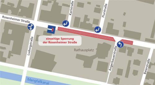Die Rosenheimer Straße in Kolbermoor ist seit Montag, 2. August, ab der Ludwigstraße nicht mehr in Richtung Rosenheim befahrbar. Klinger