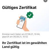 Das Impfzertifikat auf dem Smartphone gilt als „Grüner Pass“