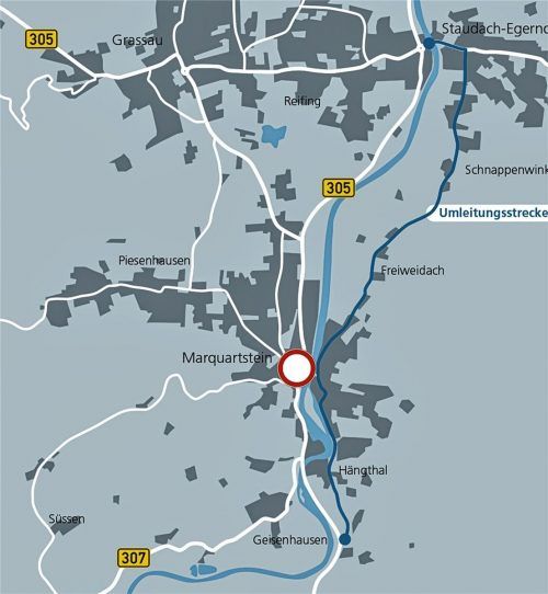 Das Zentrum von Marquartstein ist ab 16. August für den Durchgangsverkehr gesperrt. Dieser wird weitestgehend über Staudach umgeleitet. Klinger
