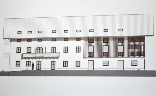 Die Fassadenoptik des ehemaligen Harrecker-Hofes in Ischl, in dem elf Mietwohnungen entstehen sollen, wurde eng mit der Unteren Denkmalschutzbehörde abgestimmt. Die Grafik zeigt die Ansicht von Süden. Blüml