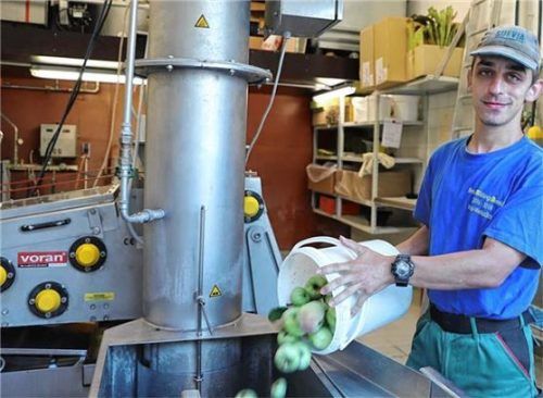 Die Saftpresse ist für Beschäftigte wie Josef Mayer eine beliebte Arbeitsstelle. Foto Stiftung Attl
