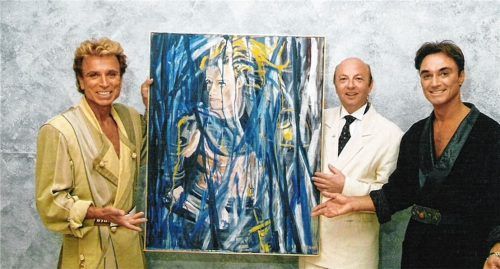 Ein großer Moment: Cleff III. (Mitte) übergibt sein Siegfried-Porträt an die Künstler Siegfried und Roy. Fotos privat