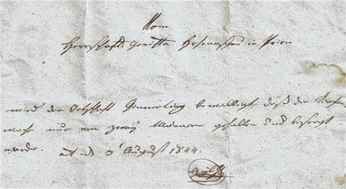 Schreiben des Herrschaftsgebietes von 1844: Zwei Mann sollen die Kirchenwacht übernehmen.