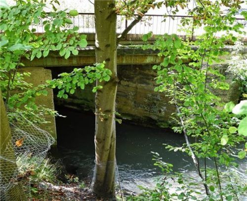 Die Hammerbachbrücke dient als Werkszufahrt. Viele Jahre lang für Danone, jetzt für den neuen Eigentümer Saumweber. Foto Schlecker