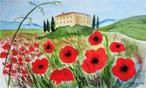 „Ein Haus in der Toskana“, Aquarell (2011). re