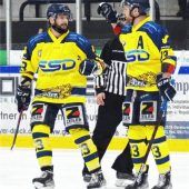 <p>Das Duo Popelka/Neuert ist momentan nicht zu stoppen. In Geretsried erzielten sie drei der vier Treffer. Foto Paolo del Grosso</p>