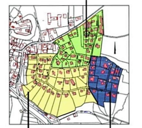 Die Planverfahren für die Bebauung „Am Gereut-West“ (gelb) und „Am Gereut-Ost“ (blau) sollen eingestellt werden. Der Teilbereich „Samerstraße“ (grün) wird in verkleinerter Form weitergeführt.Riedl