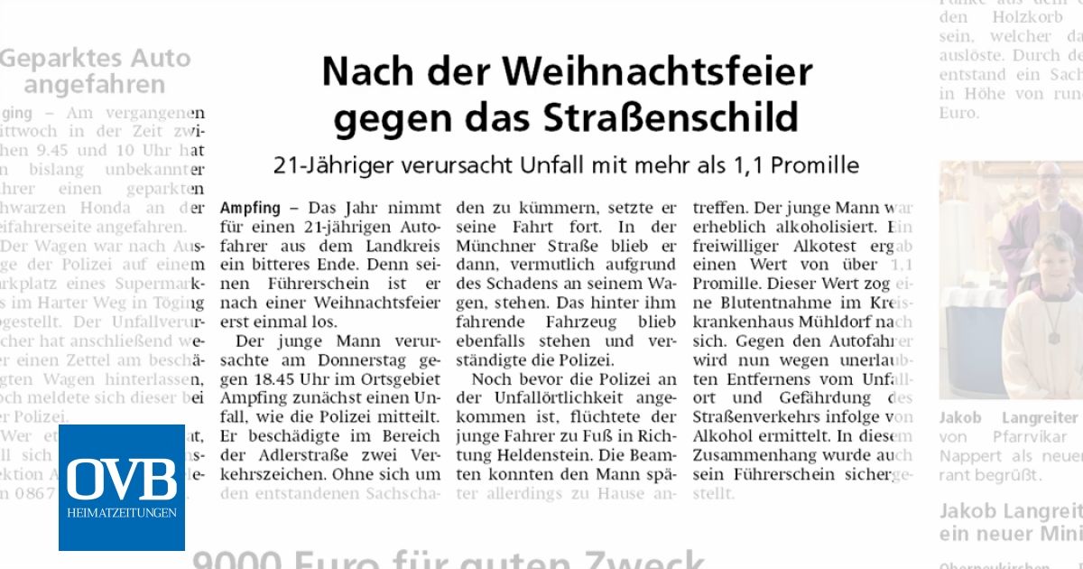 Nach der Weihnachtsfeier gegen das Straßenschild OVB Heimatzeitungen