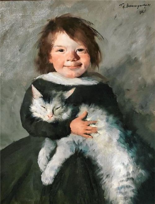 Das Ölbild „Mädchen mit Katze“ (1921) von Thomas Baumgartner wechselte für 8750 Euro den Besitzer. Giesen