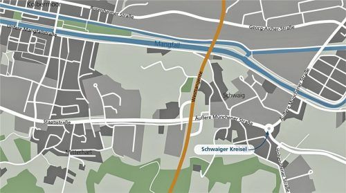 Der Schwaiger Kreisel soll nach Auffassung der Planer durch eine Ampelkreuzung ersetzt werden. Klinger