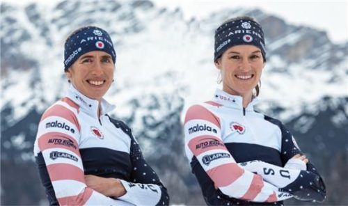 Die Biathletinnen Susan Dunklee (links) und Clare Egan in ihren Maloja-Rennoutfits. Foto Nordic Focus