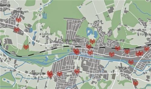 Die Standorte der Mobilfunkmasten in der Stadt Kolbermoor. KlingerWEB