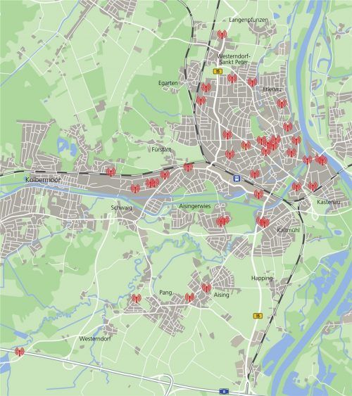 Die Standorte der Mobilfunkmasten in Rosenheim. Die allermeisten werden auf 5G aufgerüstet. Klinger