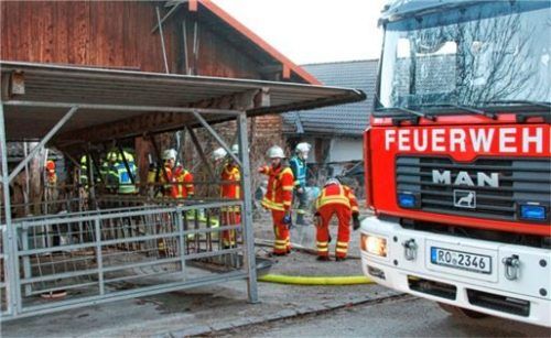 Ein Großaufgebot von Feuerwehrkräften löschte die Glutnester in dem Hackschnitzellager.Foto Reisner