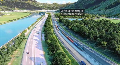 Großer Widerstand im Inntal: Bürger, Gemeinden und Politiker gehen gegen die oberirdische Verknüpfungsstelle auf die Barrikaden, hier dargestellt in einem Animationsfilm der Bahn. Bahn