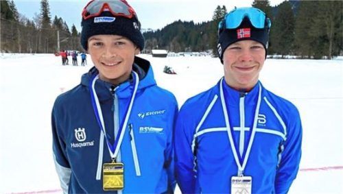 Jonathan Gräbert vom WSV Oberaudorf (links) wurde bayerischer Schülermeister in der Kombination vor dem Vereinskollegen Felix Brieden.Foto Alfons Lotter